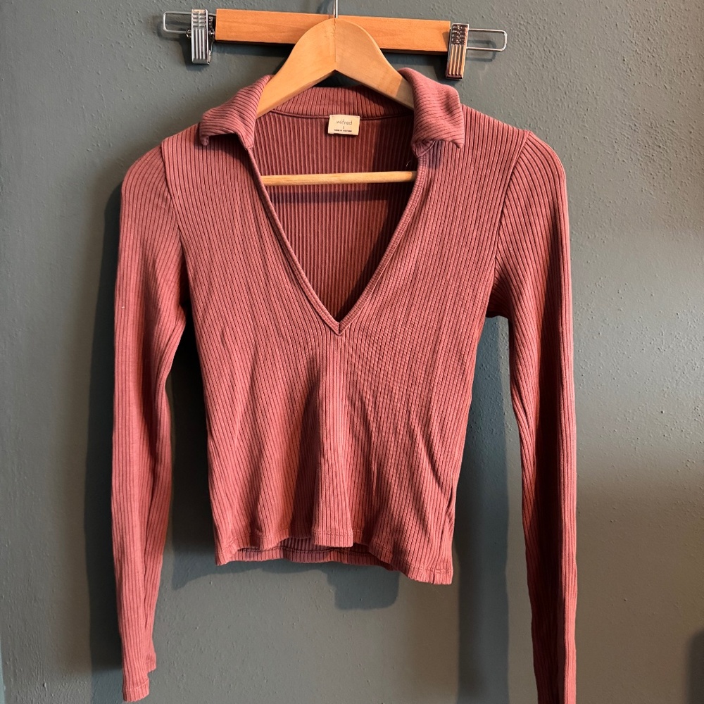 Aritzia Wilfred S Cropped Rib Knit Polo